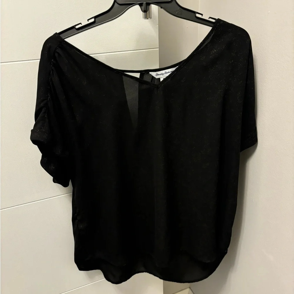 Tommy Bahama Women’s Black V Neck Chiffon T Shirt Top Size M